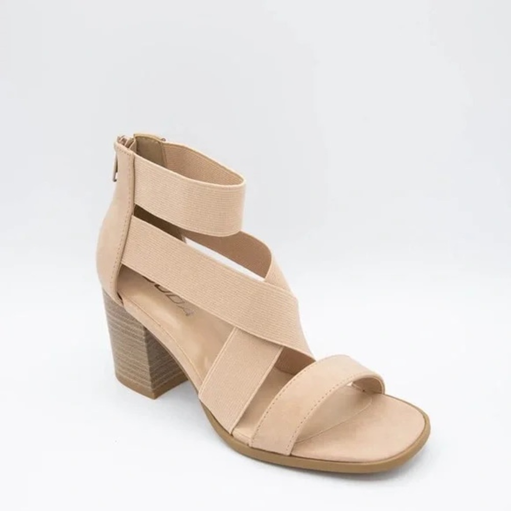 Soda Beige Strappy Block Heels